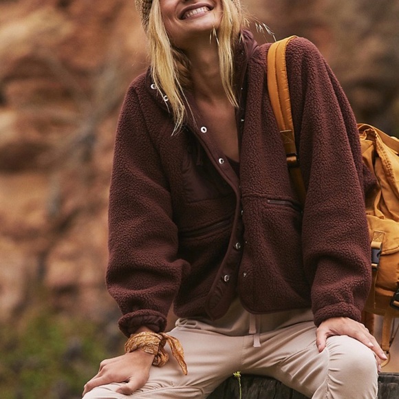 Free People Movement sz S Hit the Slopes bitter chocolate Fleece Jacket - Picture 12 of 13